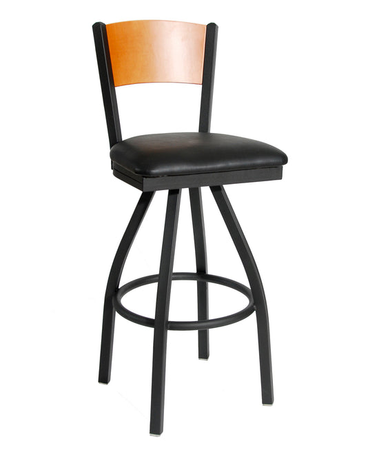 BFM Seating Dale Solid Wood Back Swivel Barstool With Steel Frame - Sand Black Finish