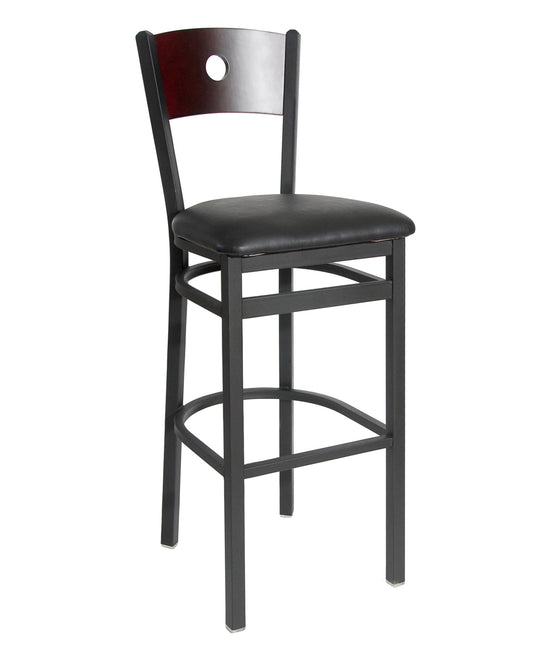 BFM Seating Darby Circle Wood Back Barstool In Steel Frame And Sand Black Finish