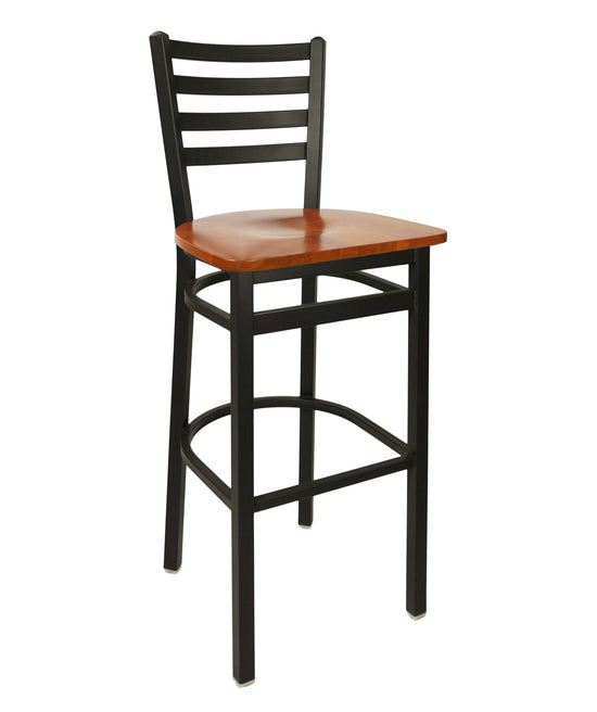 BFM Seating Lima Ladder Back Barstool With Steel Frame And Clear Coat Finish