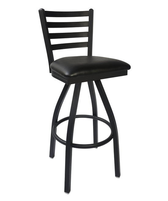 BFM Seating Lima Ladder Back Swivel Barstool With Steel Frame And Clear Coat Finish