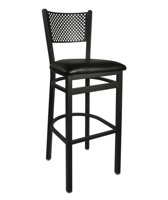 BFM Seating Polk Perforated Back Barstool With Steel Frame And Sand Black Finish