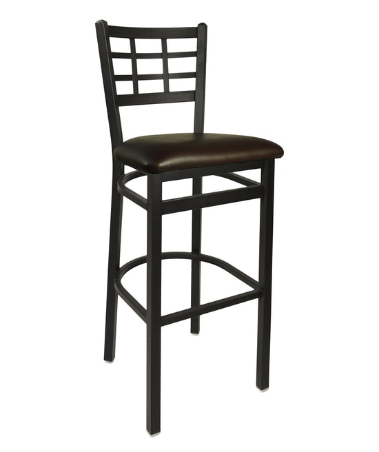 BFM Seating Marietta Window Pane Barstool With Steel Frame And Sand Black Finish