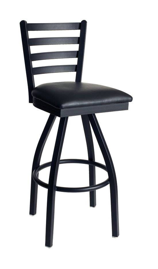 BFM Seating Marietta Window Pane Swivel Barstool With Steel Frame And Sand Black Finish
