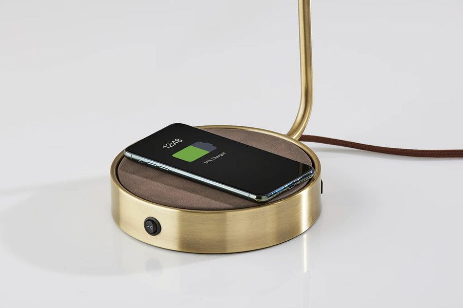 Adesso Brooks Adesso Charge Wireless Charging Desk Lamp Antique Brass