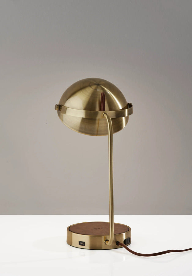 Adesso Brooks Adesso Charge Wireless Charging Desk Lamp Antique Brass