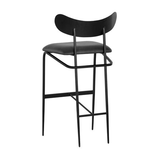 Sunpan Gibbons Barstool in Antique Brass - Charcoal Black Leather / Black - Bravo Portabella