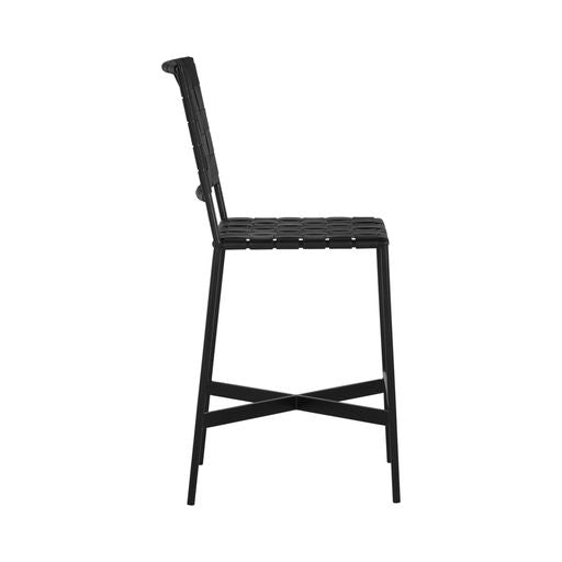 Sunpan Omari Counter Stool Black Leather / Sueded Light Tan Leather