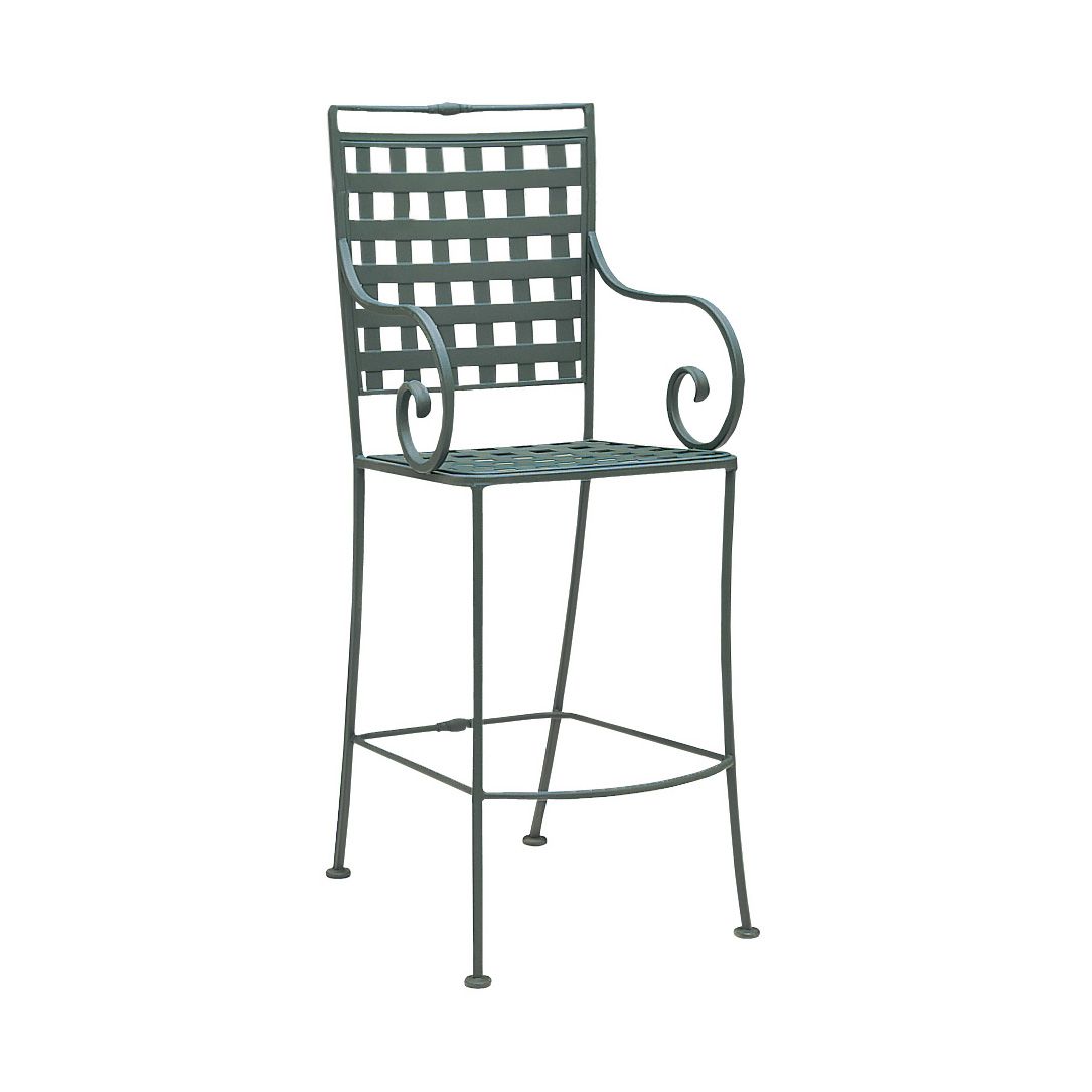 Woodard Sheffield Stationary Bar Stool with Optional Cushion, Aged Teak, No Cushion, Grade A Fabric, Garden Chairs, Bar Stools, Sheffield, Iron, Bar Stools, Curved, Outdoor