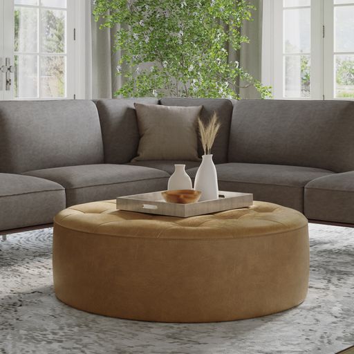 Sunpan Nilda Ottoman Camel / Vintage Charcoal Leather