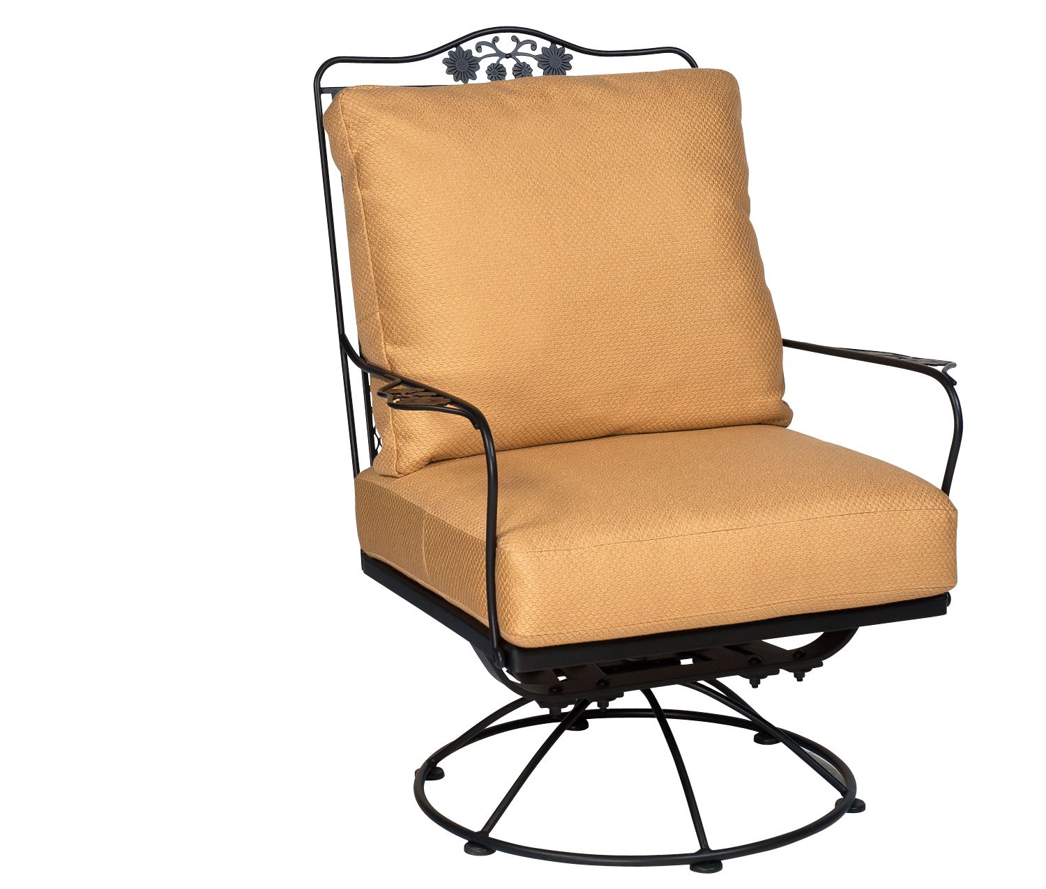 Woodard Briarwood Swivel Rocking Lounge Chair, Aged Teak, Beach Bum Creamsicle (Grade A), Grade A Fabric, Lounge Chairs, Fabric, Iron, Curved, Rocking Chair Legs, Outdoor
