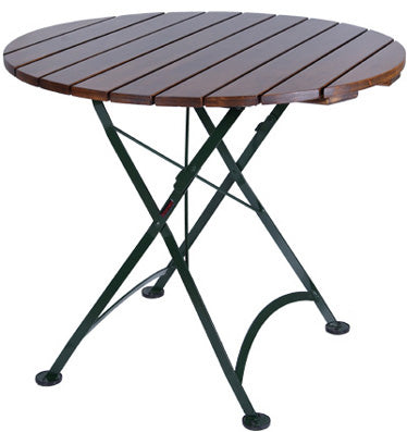 Furniture Designhouse French Cafe Round Bistro 32" Round Folding Table - European Chestnut Wood Slat Top