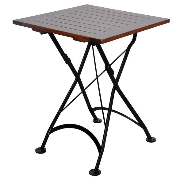 Furniture Designhouse French Cafe Bistro 28" Square Folding Table - European Chestnut Wood Slat Top