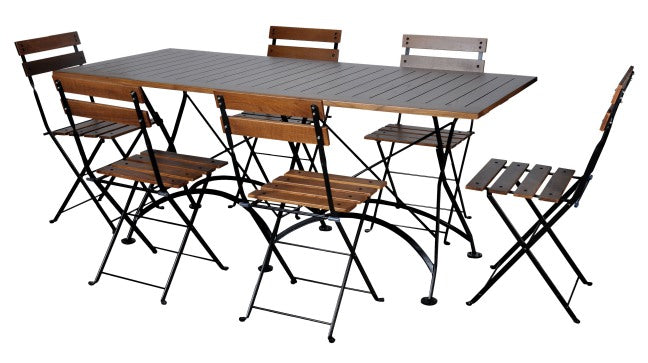 Furniture Designhouse Seven Piece Dining Set with 32" x 72" European Slat Wood Table and Four Madeline Folding Chairs