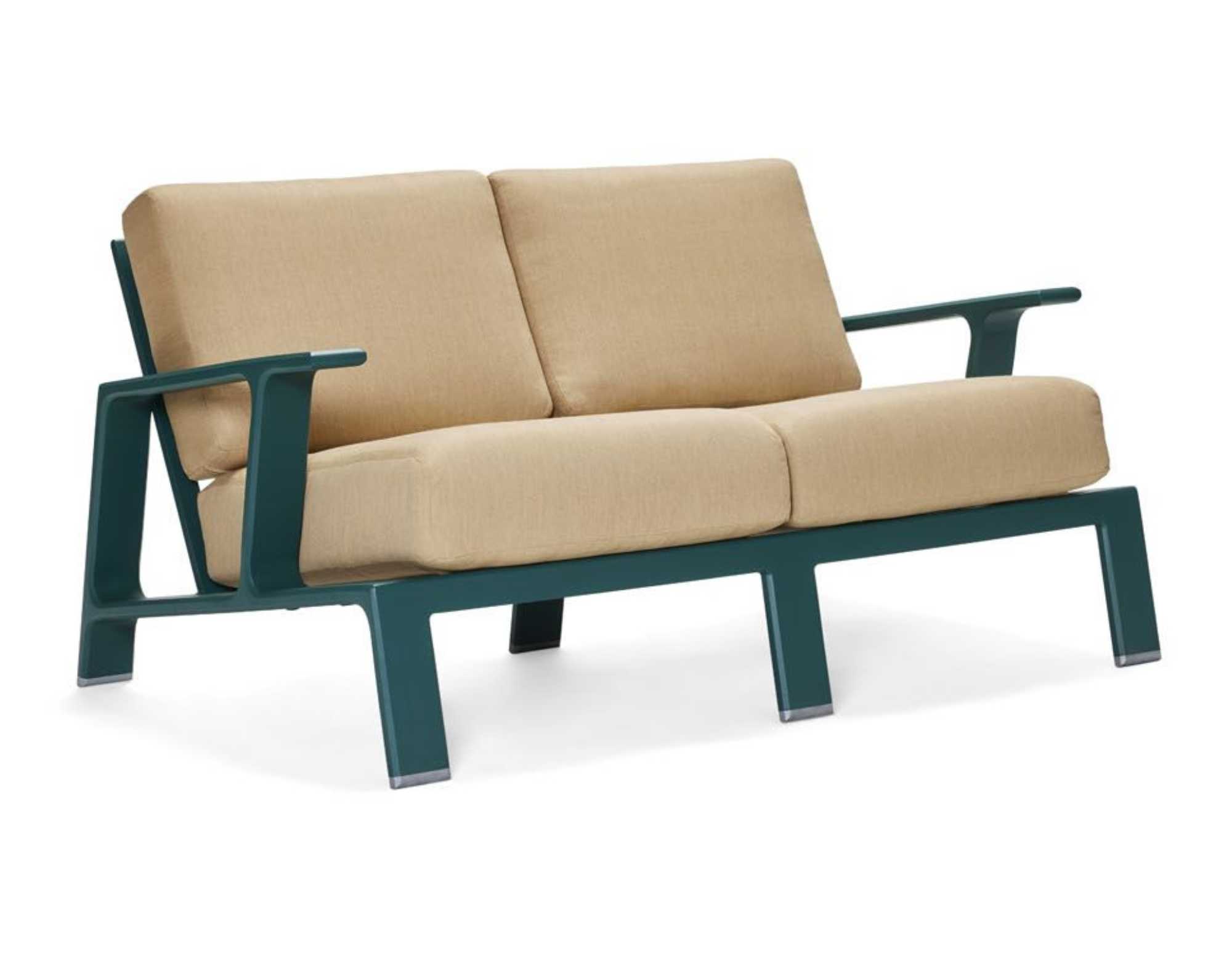 Woodard Elevation Love Seat, Aged Teak, Beach Bum Creamsicle (Grade A), Grade A Fabric, Garden Chairs, Loveseat, Elevation, Aluminum, Fabric, Loveseats, Rectangular, Outdoor