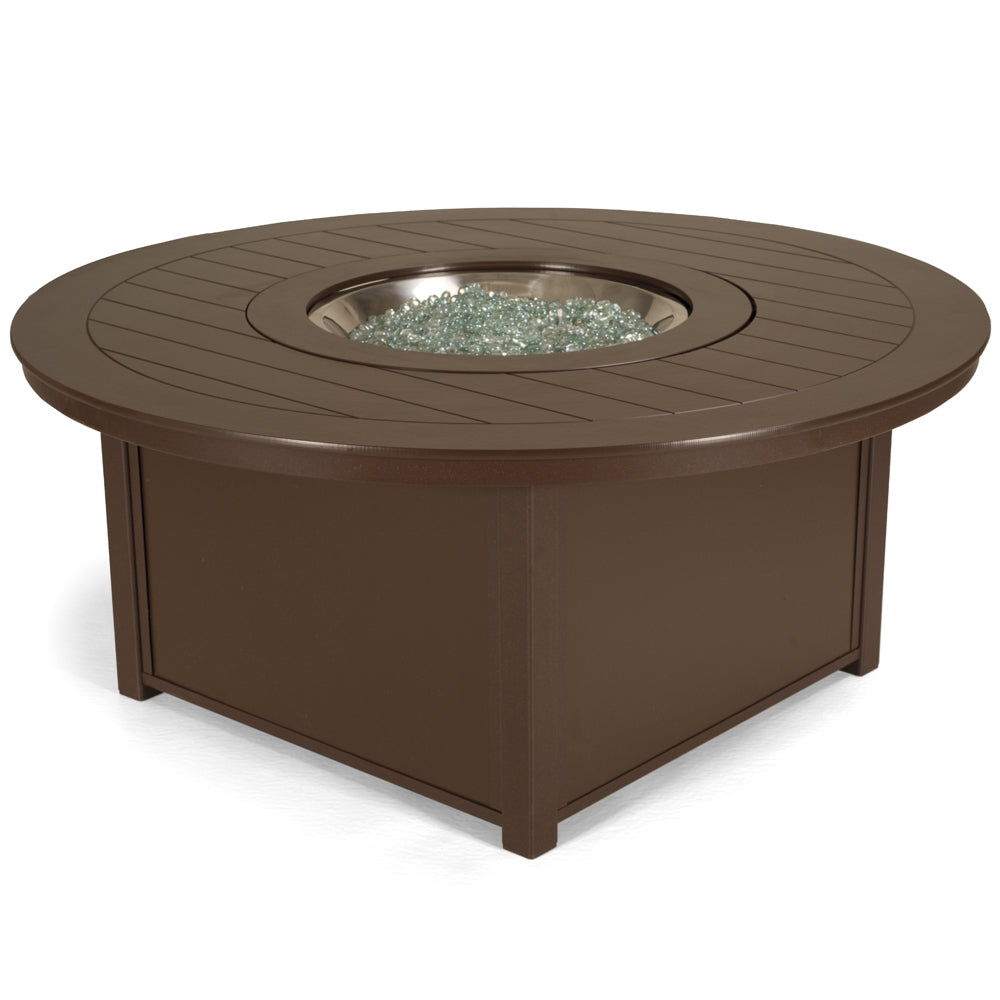 Telescope Casual 54" Round Marine Grade Polymer Top Chat Height Fire Table, Textured White, Hunter, Add Round Glass Fire Guard, Aluminum, Outdoor