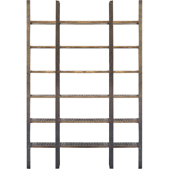 Mercana Taunton I 80L x 10.5W x 90H Brown Wood and Black Iron Six Shelving Unit