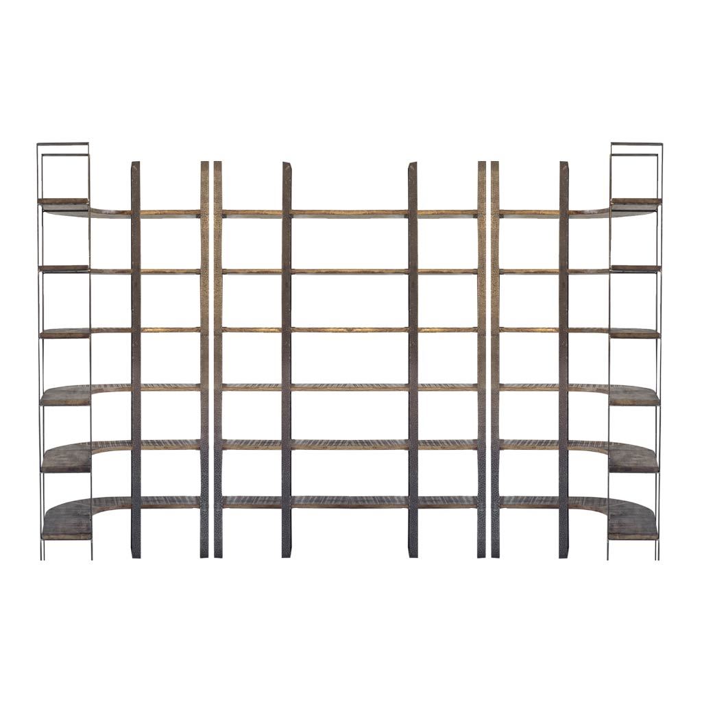 Mercana Taunton I 80L x 10.5W x 90H Brown Wood and Black Iron Six Shelving Unit