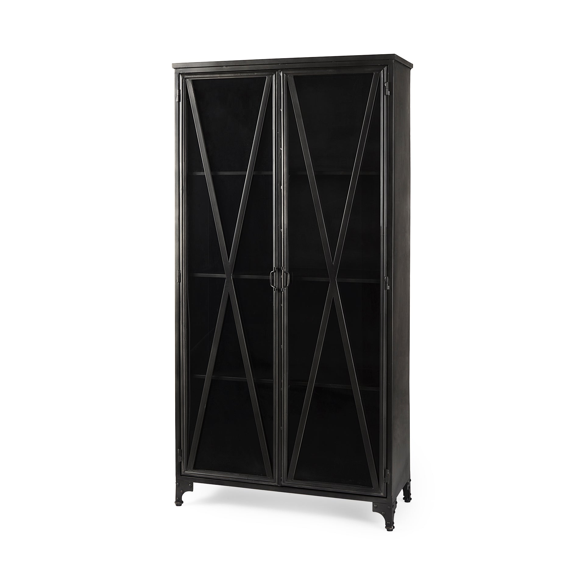Mercana Poppy II 73.8" H Black Metal With Glass Door Display Cabinet