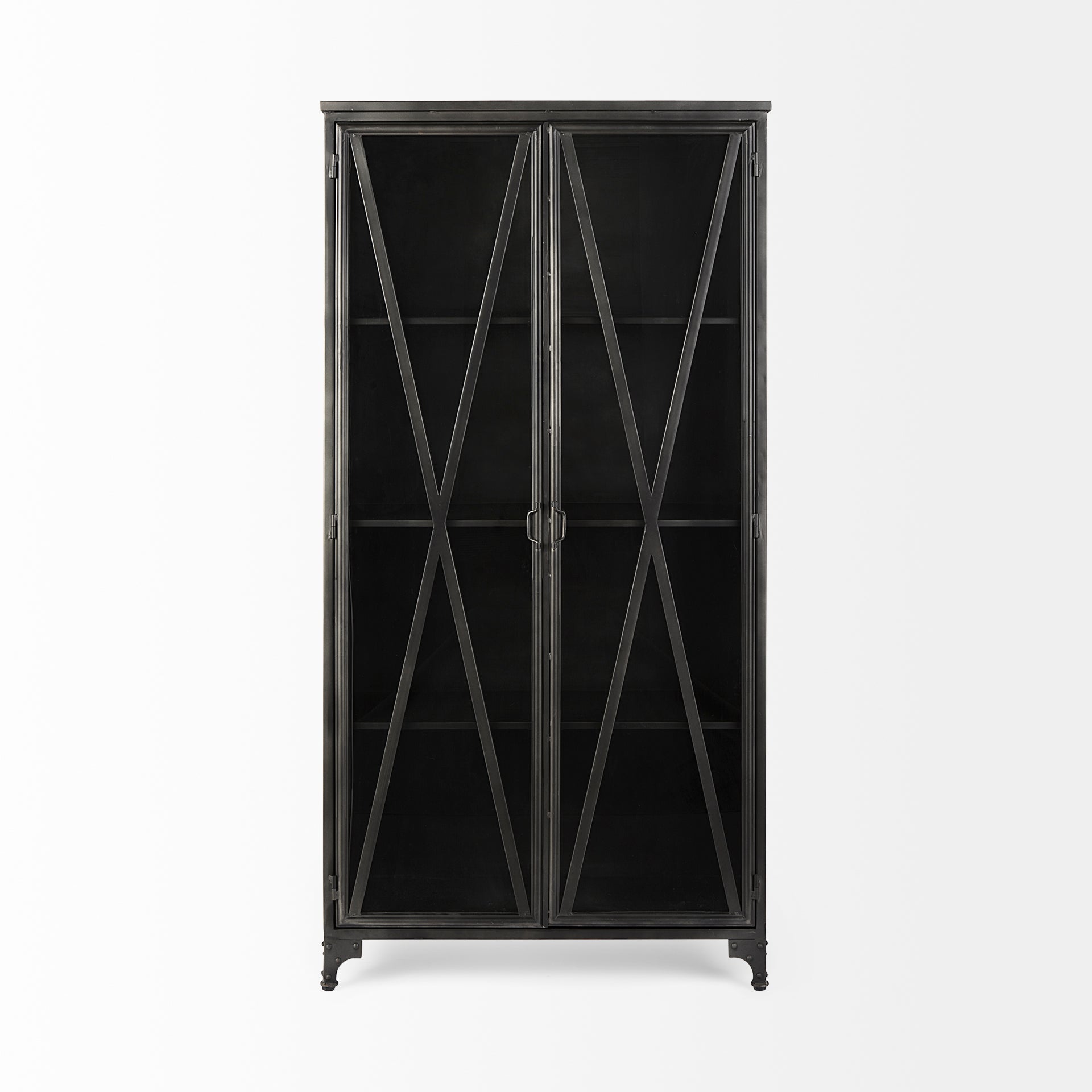 Mercana Poppy II 73.8" H Black Metal With Glass Door Display Cabinet