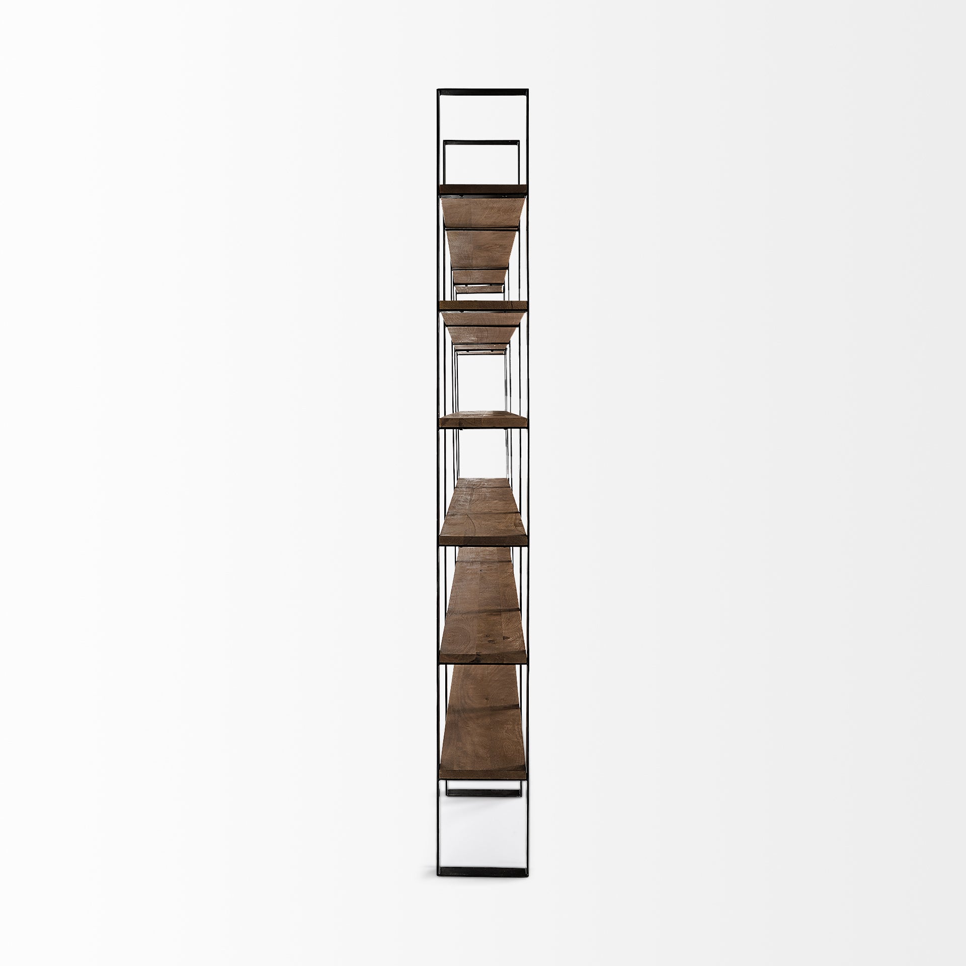 Mercana Taunton II 80L x 10.5W x 90H Dark Brown Wood And Black Iron Six Shelving Unit