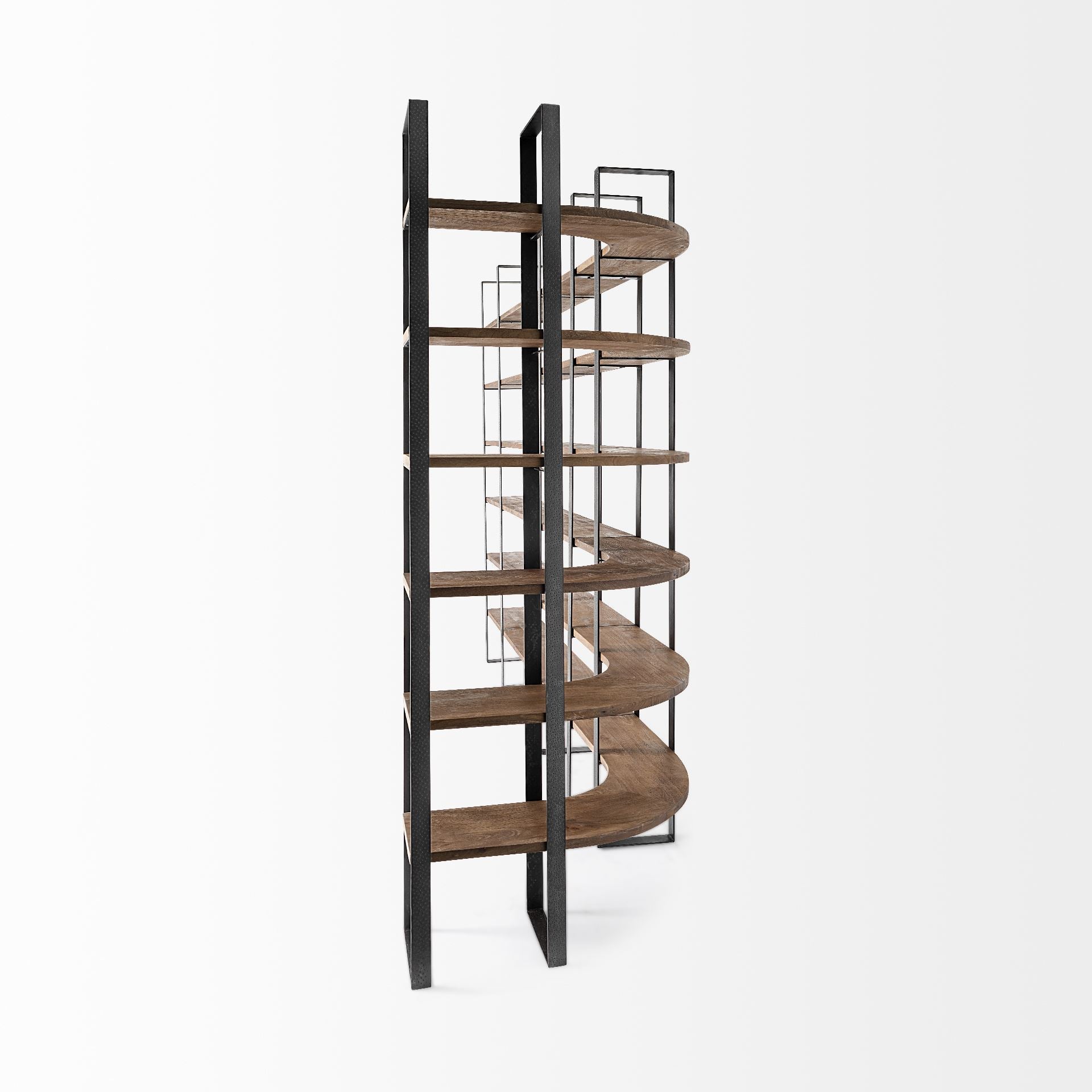 Mercana Taunton II 80L x 10.5W x 90H Dark Brown Wood And Black Iron Six Shelving Unit