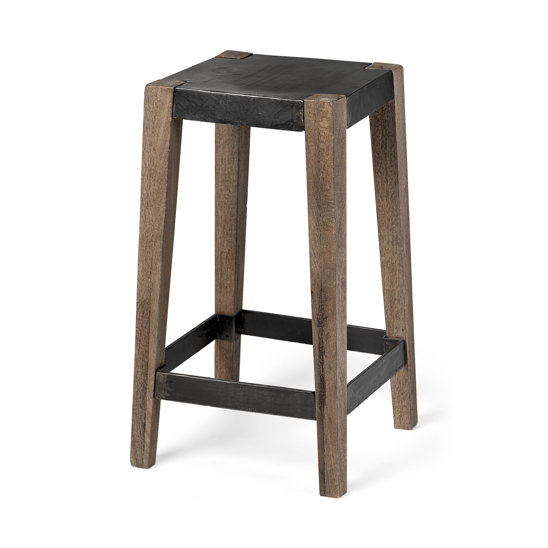 Mercana Nell 26" Seat Height Black Metal Seat & Foot Rest With Brown Wood Legs Stool