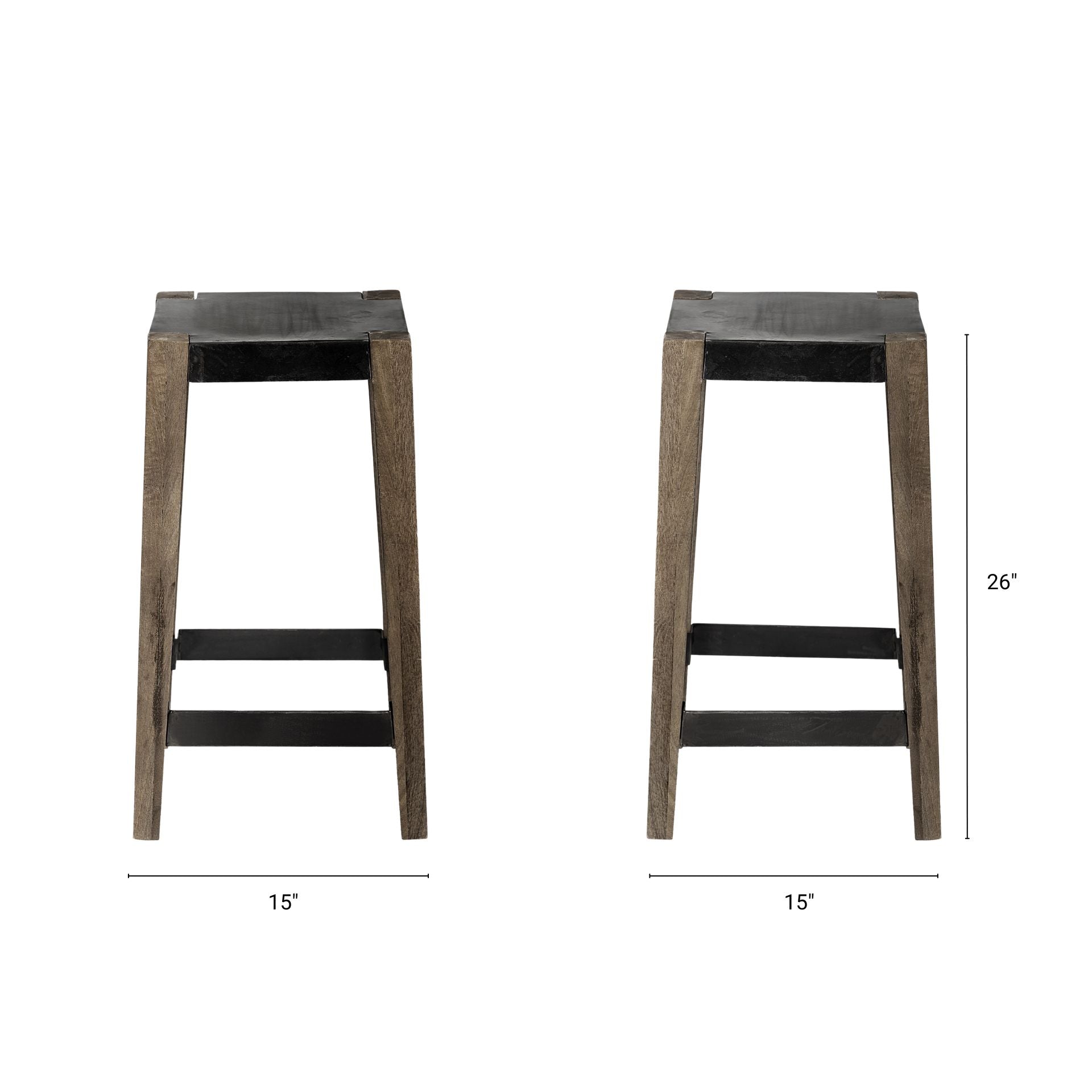 Mercana Nell 26" Seat Height Black Metal Seat & Foot Rest With Brown Wood Legs Stool