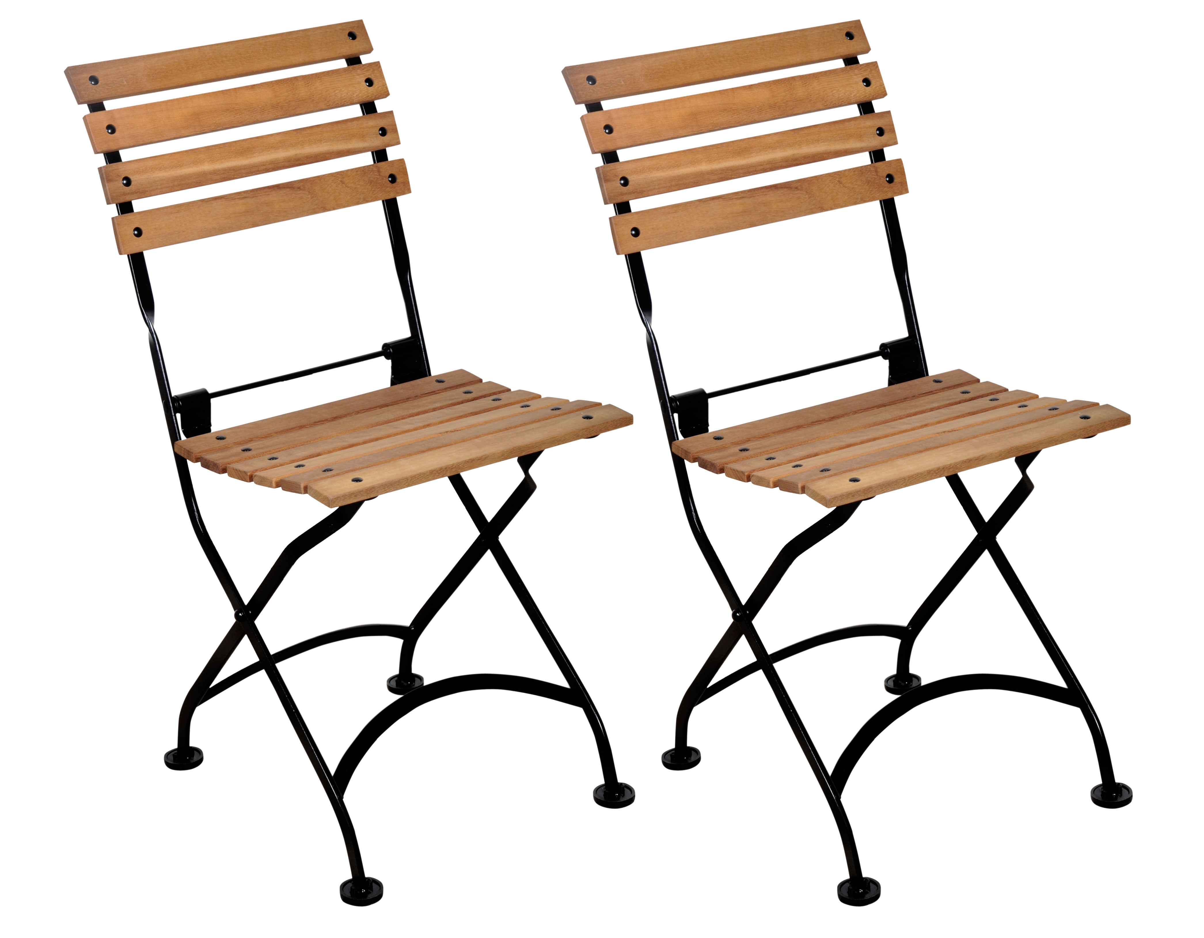 Furniture Designhouse Veronique Folding Side Chair - Stackable -Natural African Teak Chestnut Wood Clear Coated Slats - Set of Two