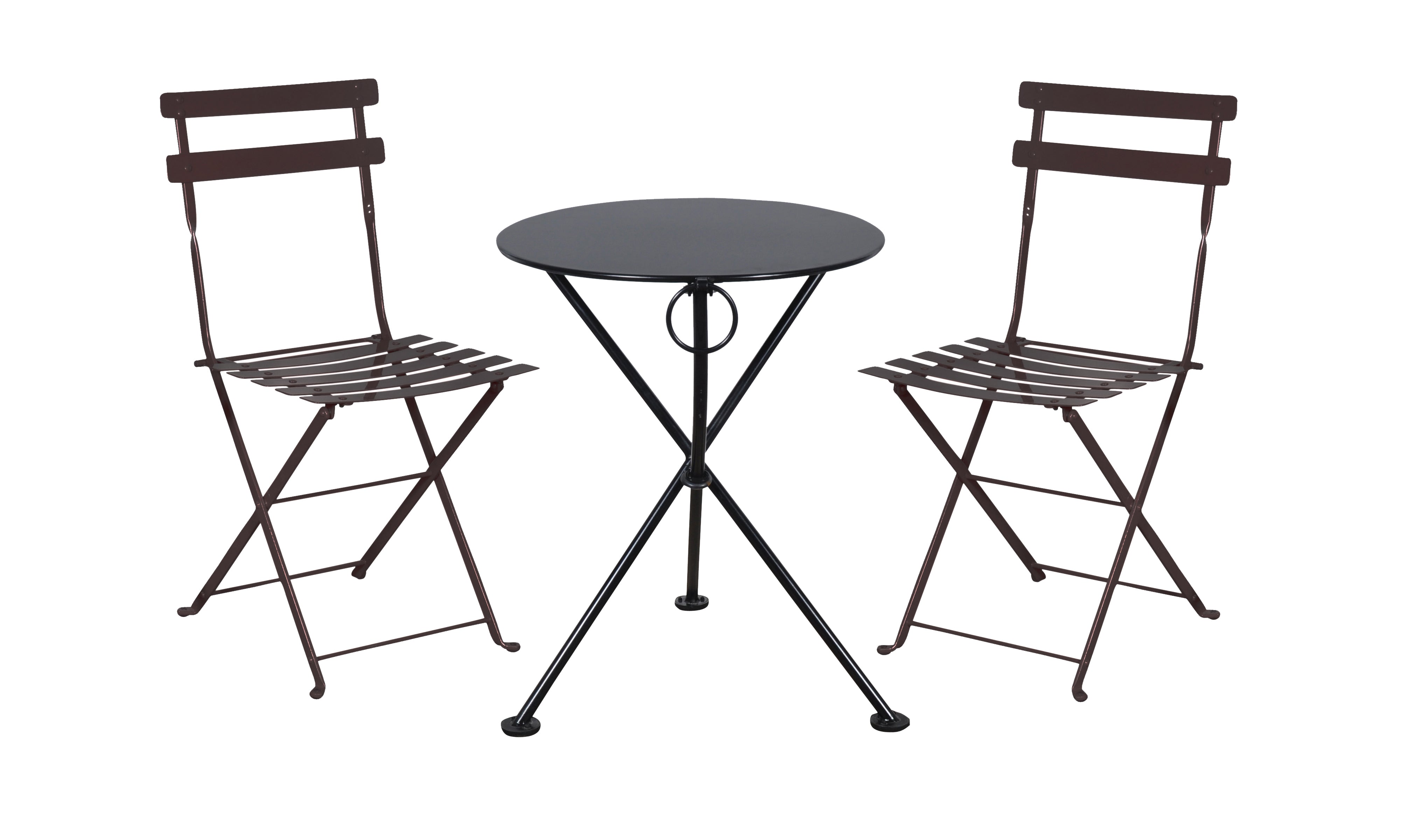 Furniture Designhouse Three Piece Bistro Dining Set with 24" Round Powder Coated Steel Top and Two Paris Side Chairs