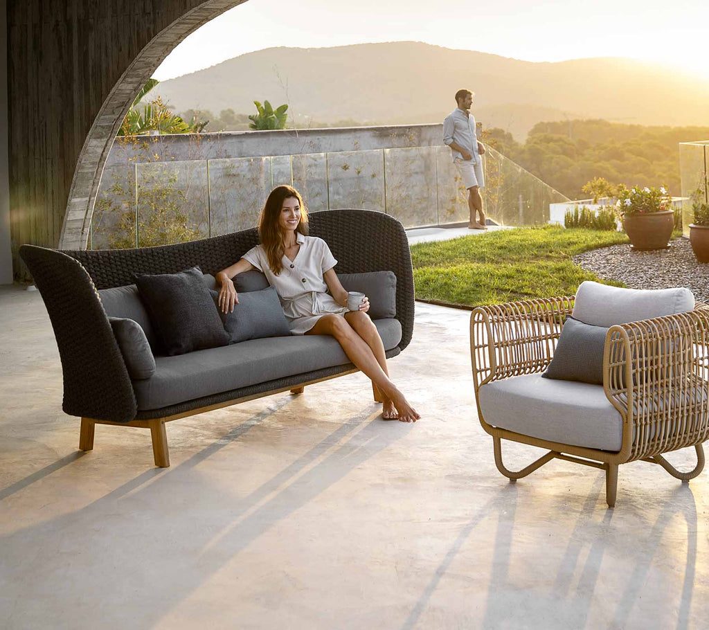 Cane-Line Peacock Wing 3-Seater Sofa With Teak Legs And Grey Cane-line Natte Cushions