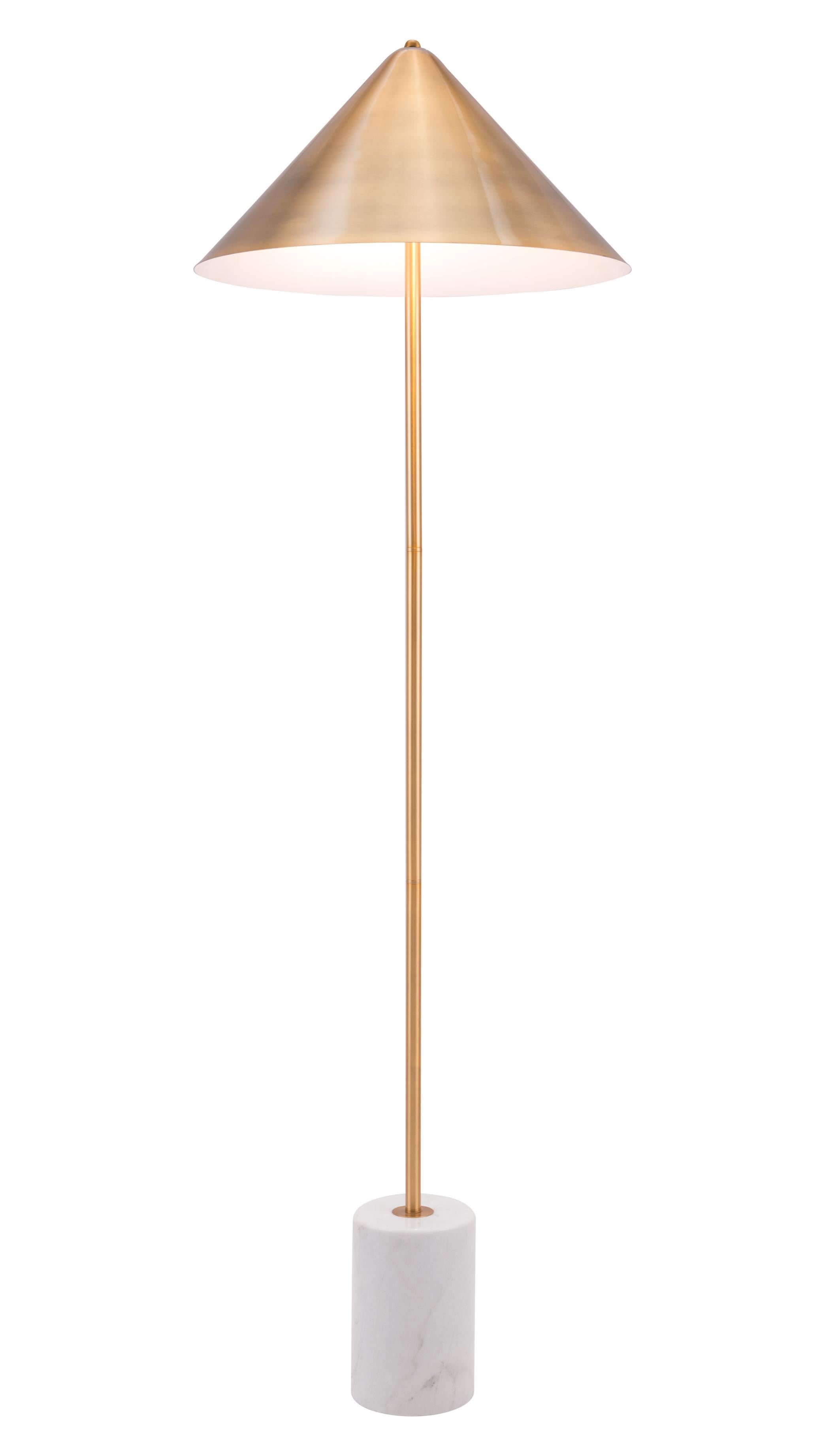 Zuo Modern Bianca Floor Lamp Brass And White, Floor Lamps, Brass,