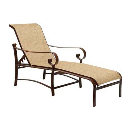 Woodard Belden Sling Adjustable Chaise Lounge, Aged Teak, Augustine Alloy (Grade A), Grade A Fabric, Chaise Lounge, Aluminum, Rectangular, 4 Legs, Outdoor