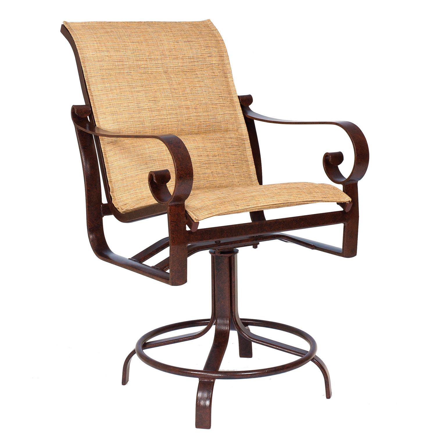 Woodard Belden Padded Sling Swivel Counter Stool, Aged Teak, Augustine Alloy (Grade A), Grade A Fabric, Counter Stools, Aluminum, Rectangular, 4 Legs, Outdoor