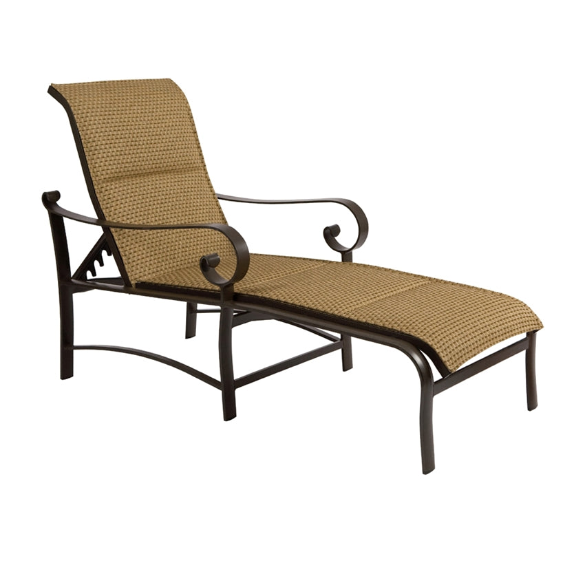 Woodard Belden Padded Sling Adjustable Chaise Lounge, Aged Teak, Augustine Alloy (Grade A), Grade A Fabric, Chaise Lounge, Aluminum, Rectangular, 4 Legs, Outdoor