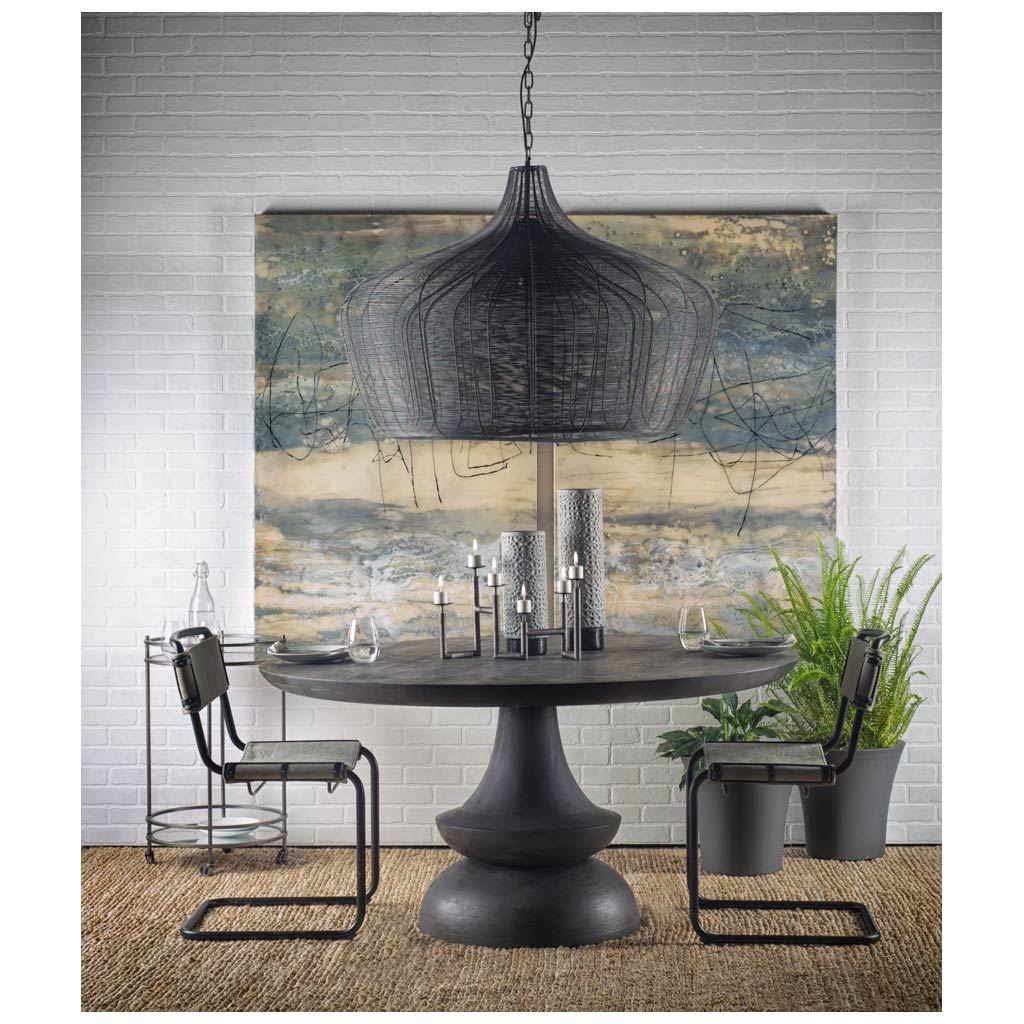 Mercana Crossman 60" Round Dark Brown/Gray Solid Wood Table Top and Base Dining Table