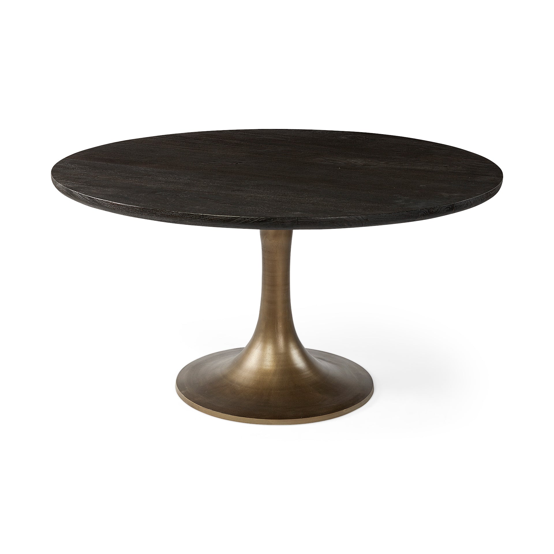 Mercana McLeod II 54 L x 54 W x 28.75 H Round Brown Solid Wood Top Gold Metal Base Dining Table
