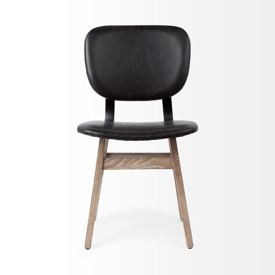Mercana Haden I Black Faux-Leather Wrap Brown Solid Wood and Iron Base Dining Chair