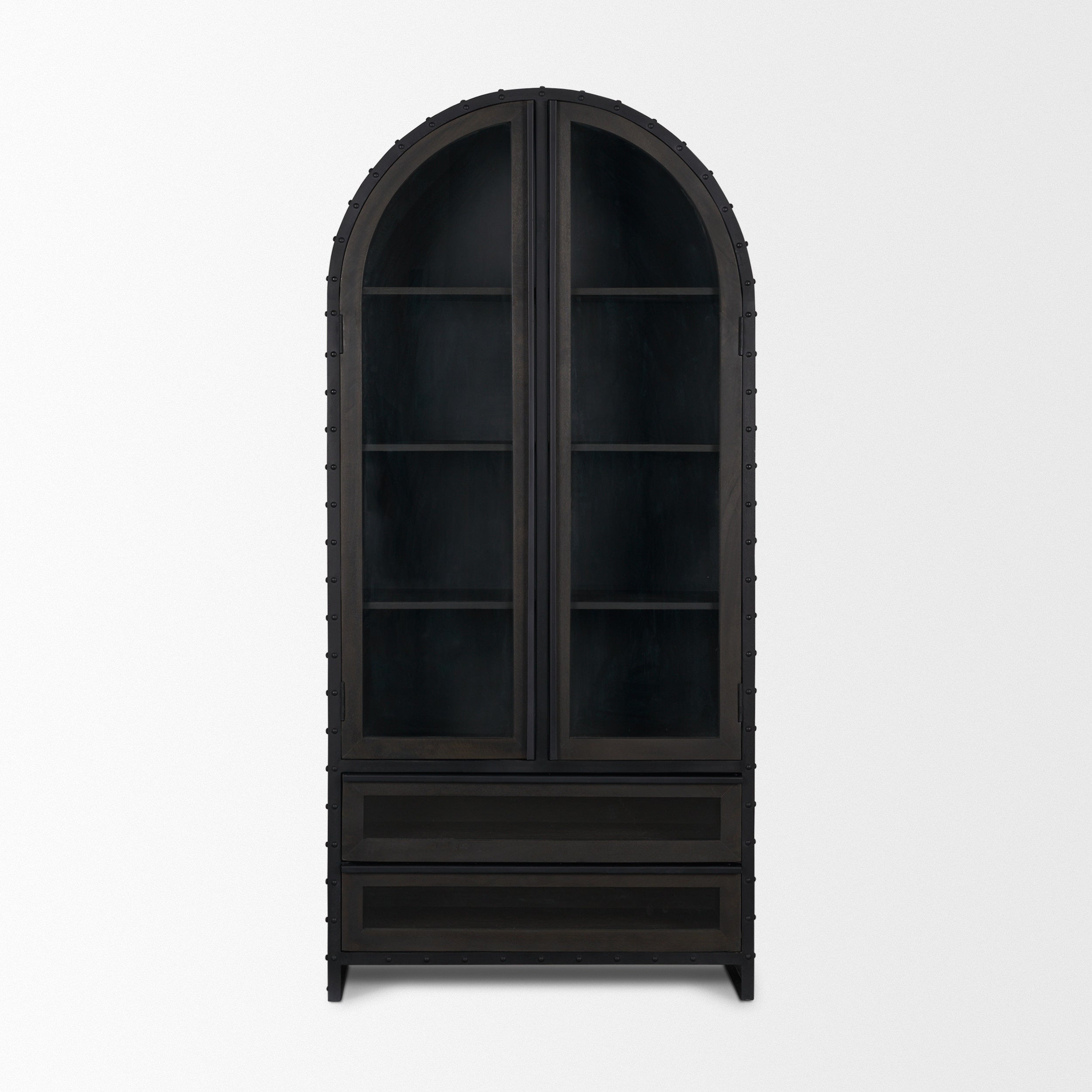 Mercana Gehry 72.3" H Dark Brown Metal Brown Wood and Glass Door Display Cabinet