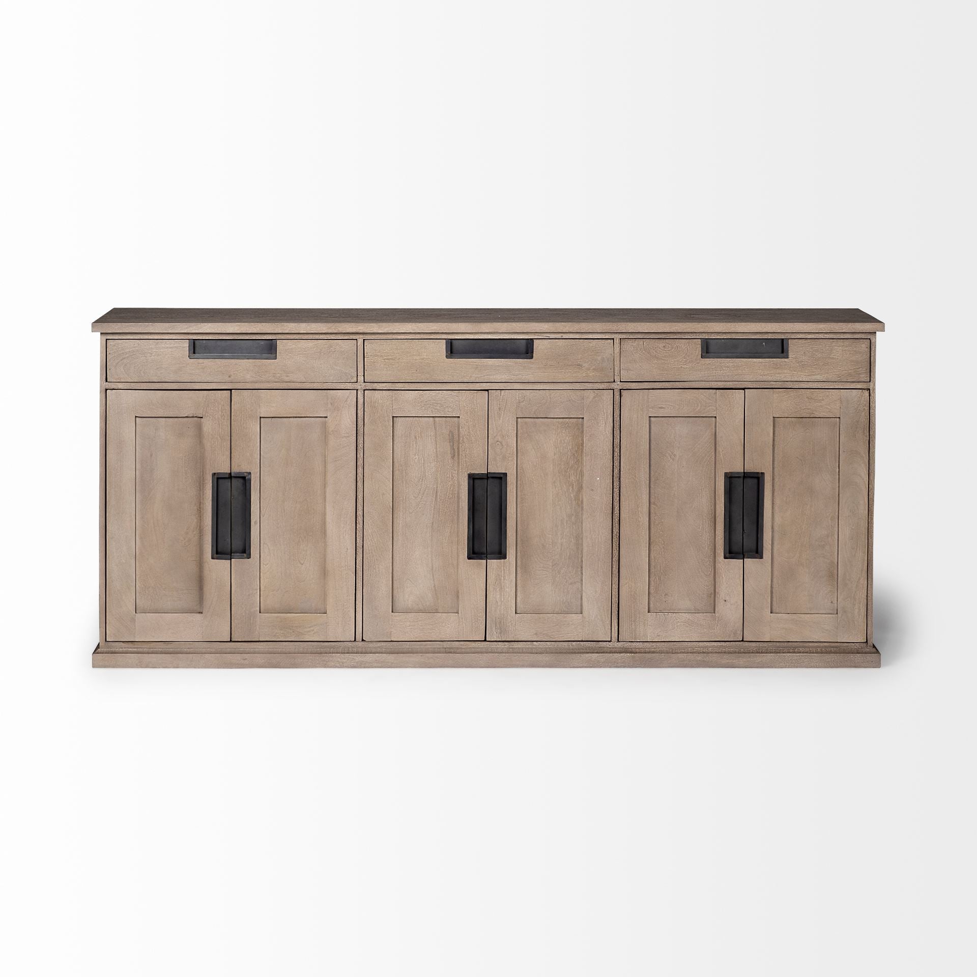 Mercana Braxton III Natural Brown Solid Wood 3 Drawer 6 Door Sideboard