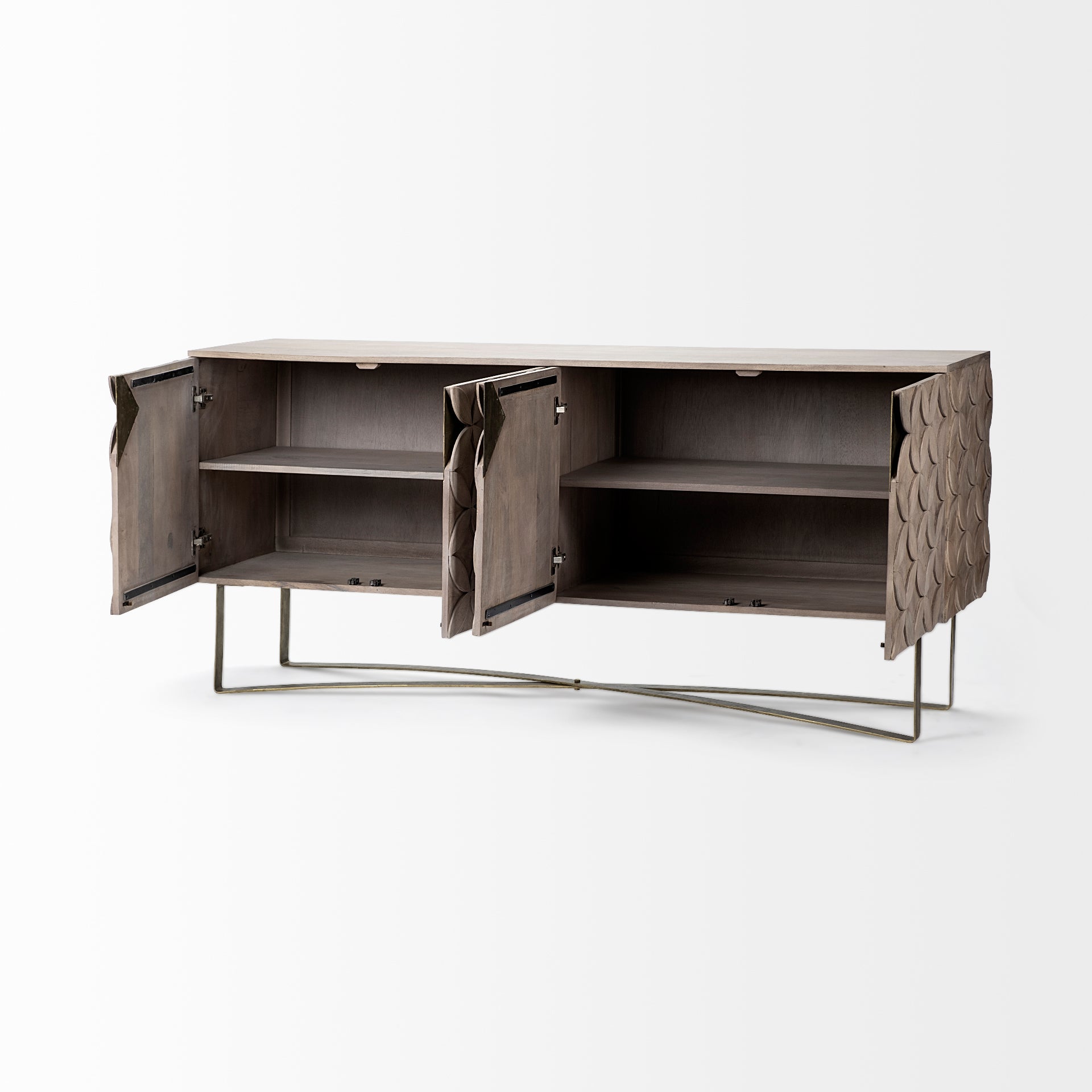 Mercana Excelsior I Solid Wood Gold Metal Base 4 Cabinet Door SideBoard
