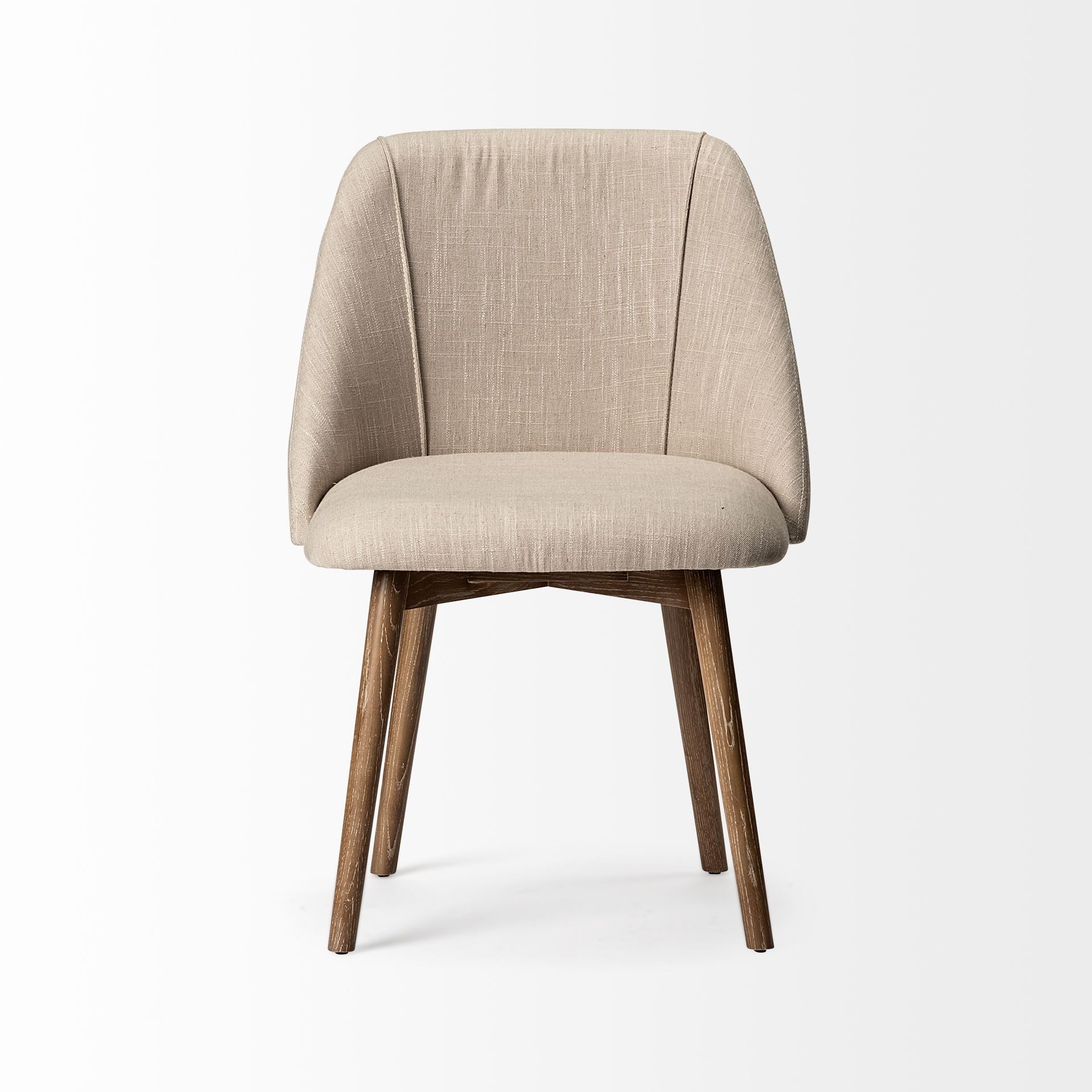 Mercana Ronald I Cream Fabric Wrap Brown Wooden Base Dining Chair