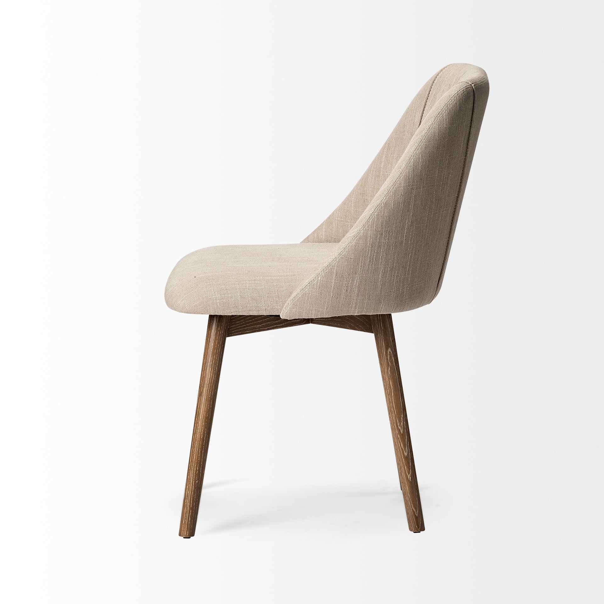 Mercana Ronald I Cream Fabric Wrap Brown Wooden Base Dining Chair