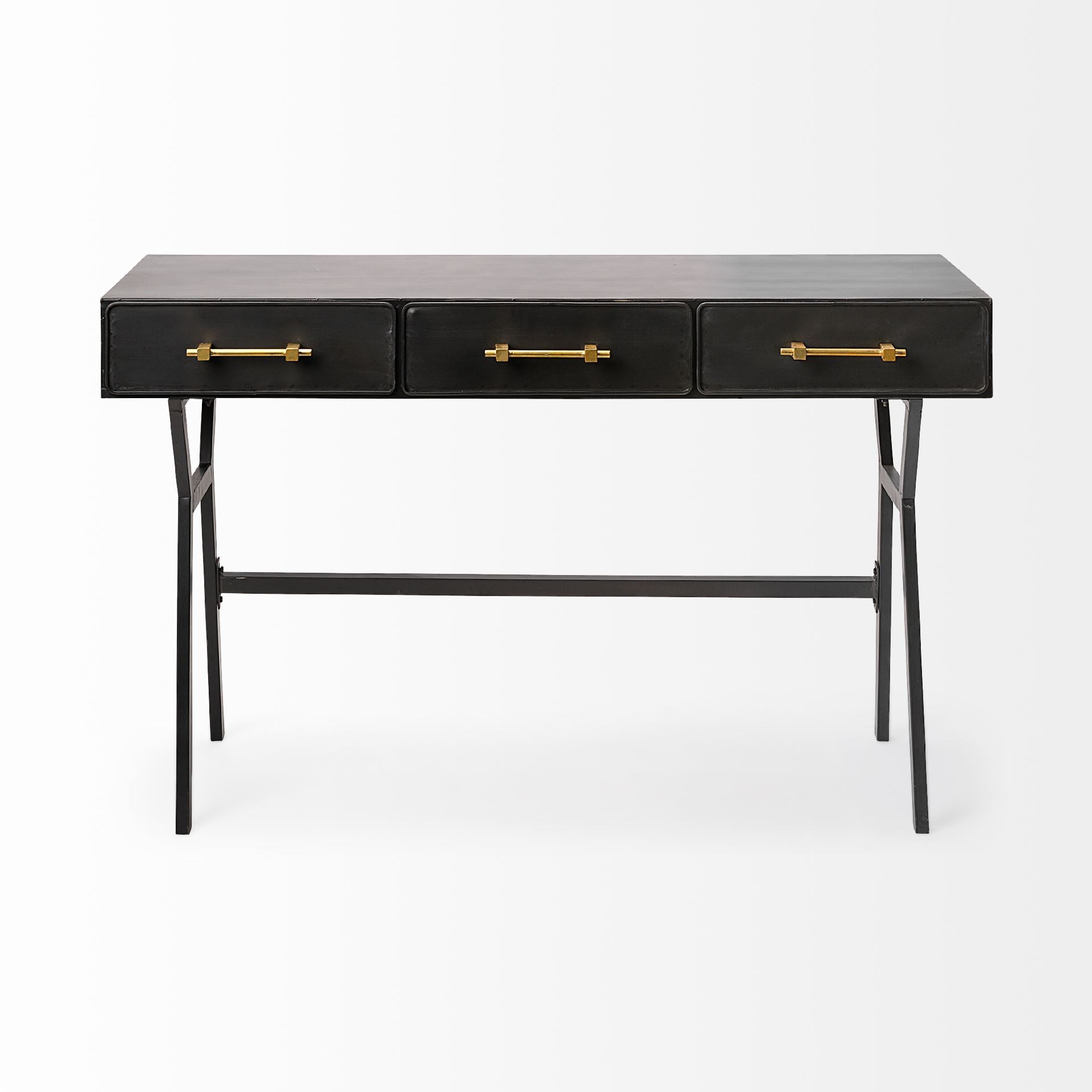 Mercana Vince 51L x 18W Black Metal With Gold Accents 3 Drawer Office Desk