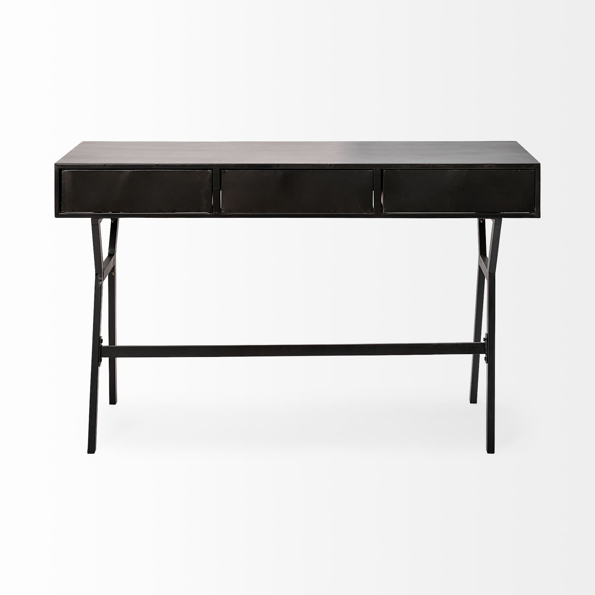 Mercana Vince 51L x 18W Black Metal With Gold Accents 3 Drawer Office Desk