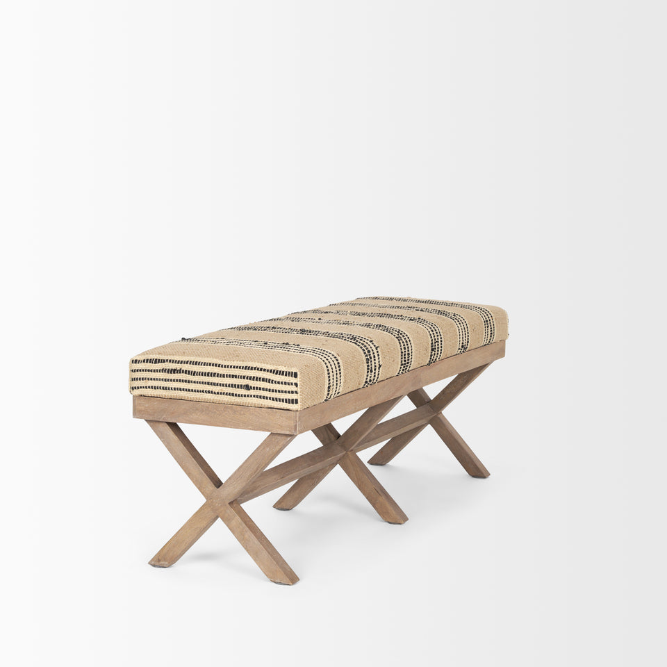 Mercana Solis 50L x 16W Brown Base Upholstered Beige/Black Stripe Seat Accent Bench