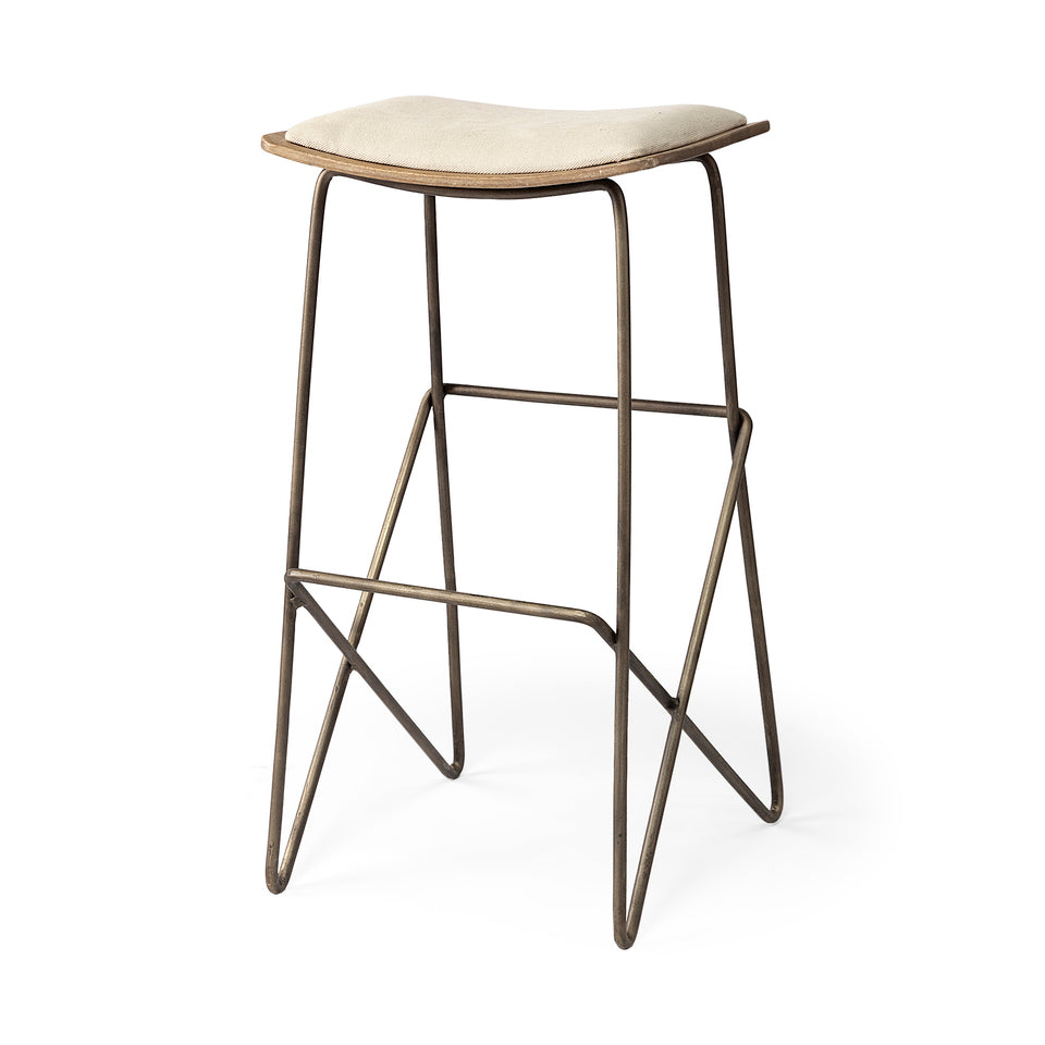 Mercana Katniss 30" Total Height Cream Fabric Seat Gold Metal Frame Bar Stool