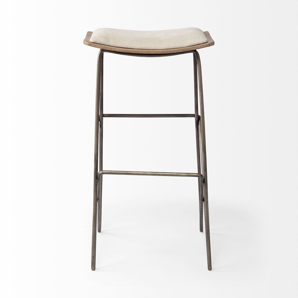 Mercana Katniss 30" Total Height Cream Fabric Seat Gold Metal Frame Bar Stool