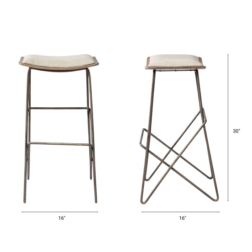 Mercana Katniss 30" Total Height Cream Fabric Seat Gold Metal Frame Bar Stool