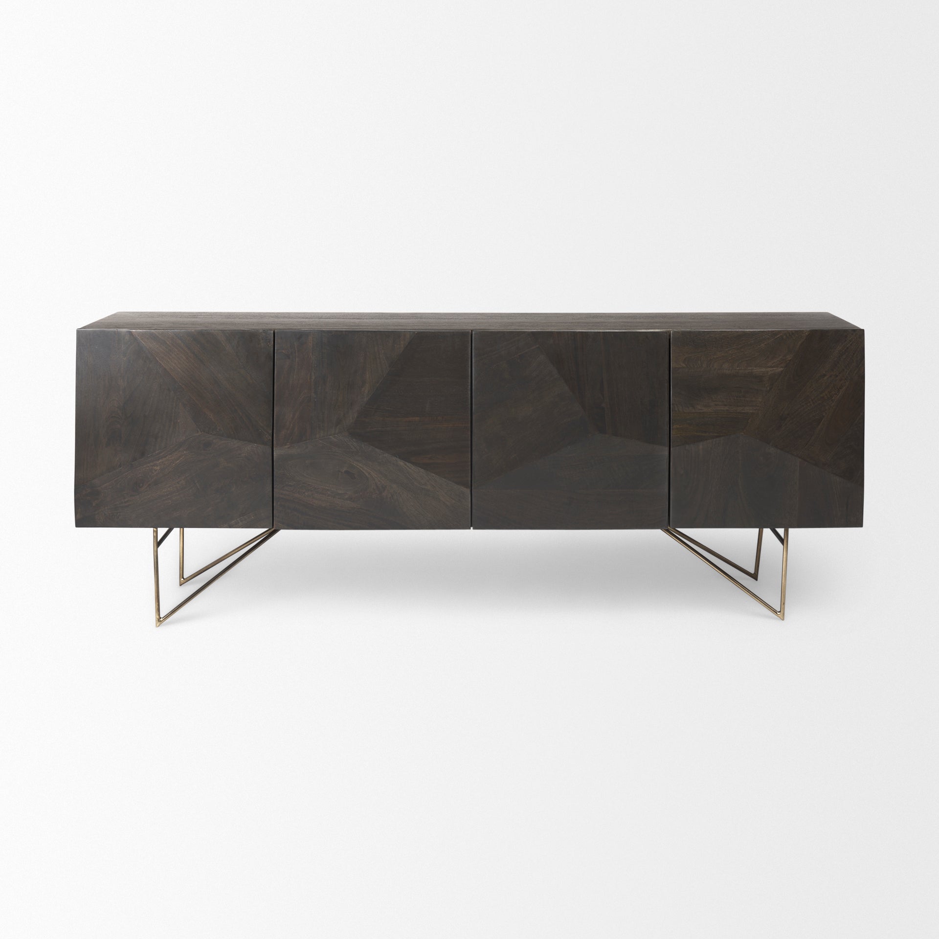 Mercana Darwin 80x17.5 Brown Solid Wood Gold Metal Base 4 Cabinet Door Sideboard