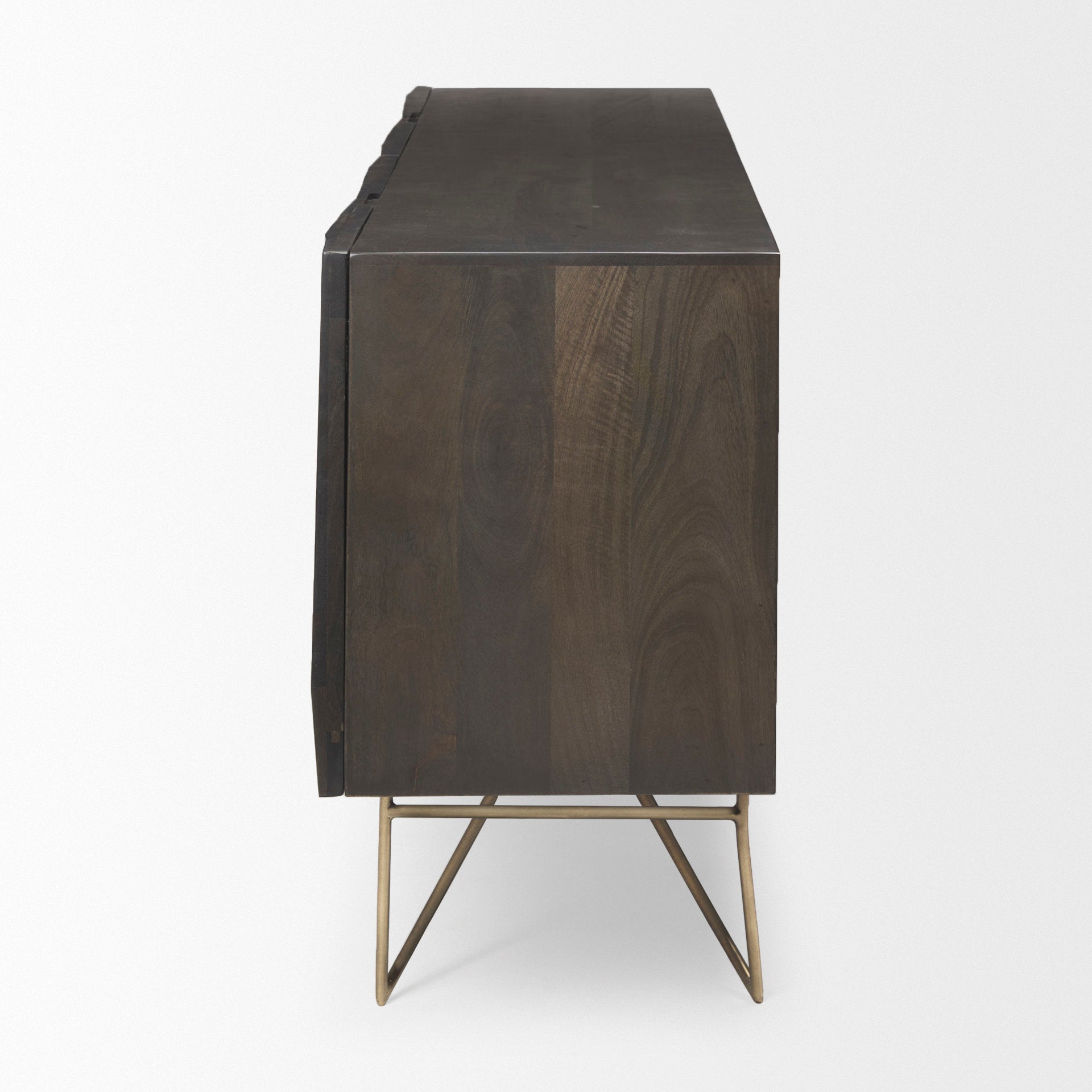Mercana Darwin 80x17.5 Brown Solid Wood Gold Metal Base 4 Cabinet Door Sideboard